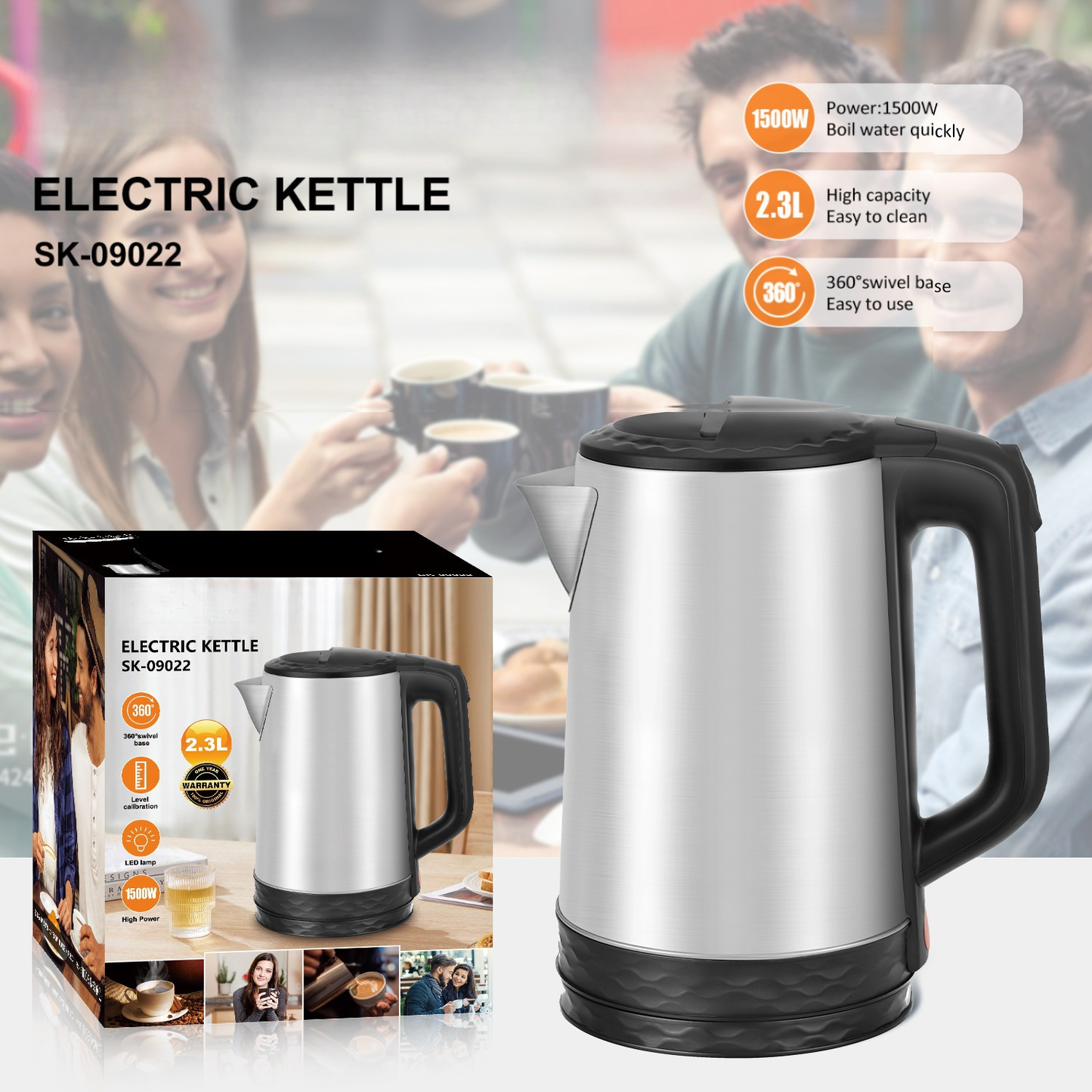Stainless Steel Electric Kettle, Fast Boiling Water Heater UK Plug 230V For Ghana Home Kitchen