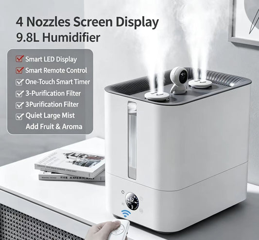 9.8L Large Capacity Humidifier, UK G‑Type Plug 230V 50Hz, Remote Control LED Display For Ghana Home