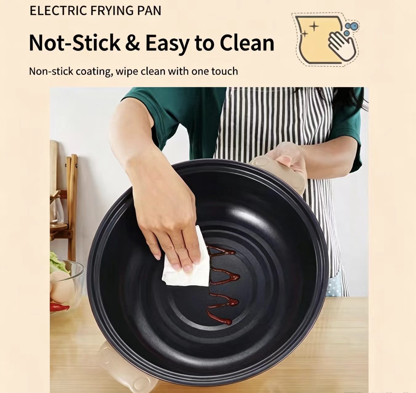 Multi‑Function Electric Frying Pan，Non‑Stick Coating，UK G‑Type Plug 230V 50Hz For Ghana Household