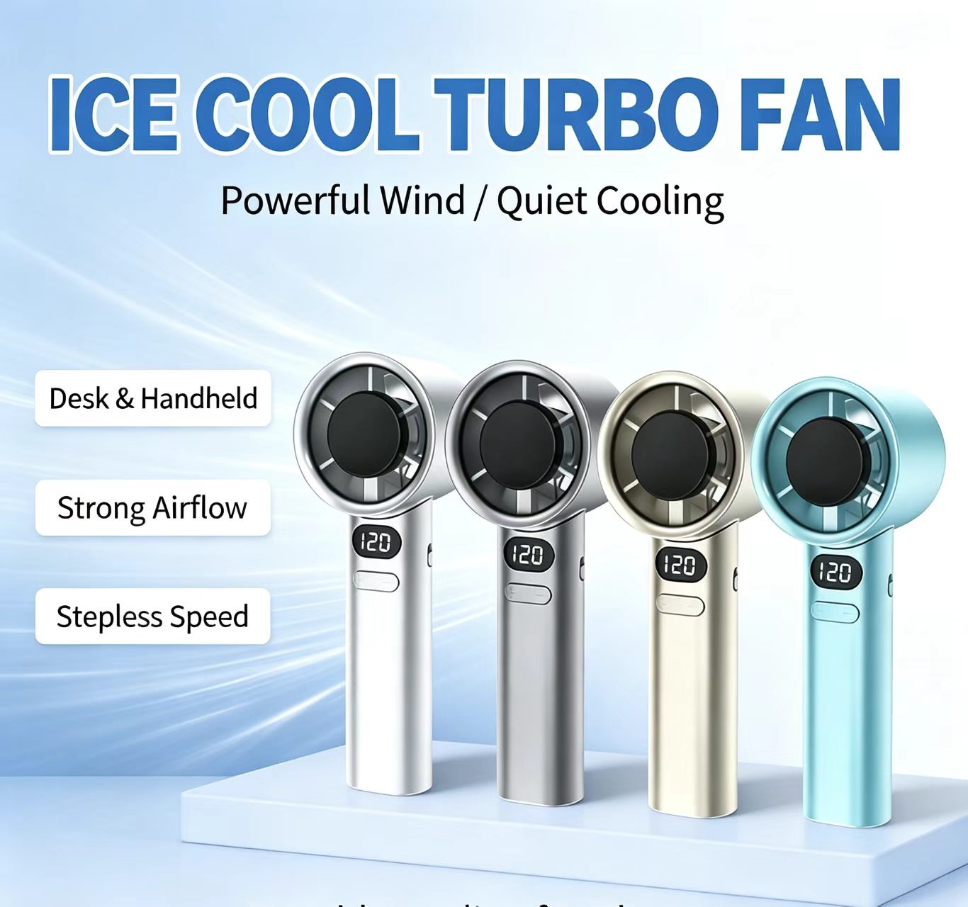 Portable Handheld Turbo Fan,120‑Speed Adjustable Mini Fan with LED Display,Rechargeable Personal Cooling Fan for Ghana Hot Weather Outdoor Home