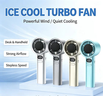 Portable Handheld Turbo Fan,120‑Speed Adjustable Mini Fan with LED Display,Rechargeable Personal Cooling Fan for Ghana Hot Weather Outdoor Home