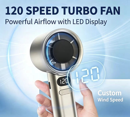 Portable Handheld Turbo Fan,120‑Speed Adjustable Mini Fan with LED Display,Rechargeable Personal Cooling Fan for Ghana Hot Weather Outdoor Home