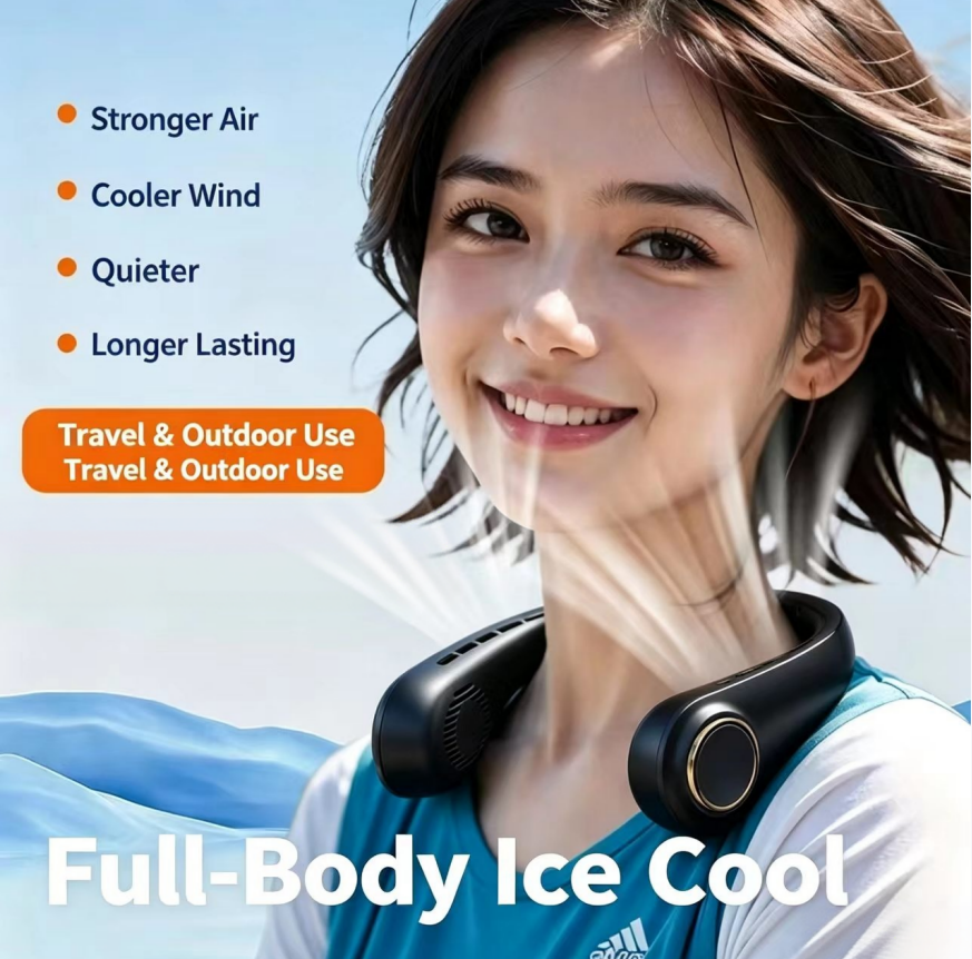 Neck‑Hanging Fan, USB Rechargeable Portable Fan With LED Digital Display For Outdoor Ghana